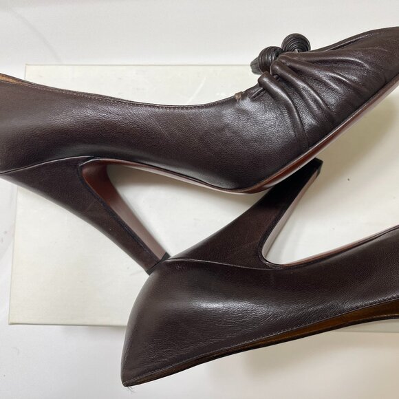 YSL Yves Saint Laurent Vintage Dark Brown Leather 4" Heels Tassel NIB EU 38 - Picture 3 of 6
